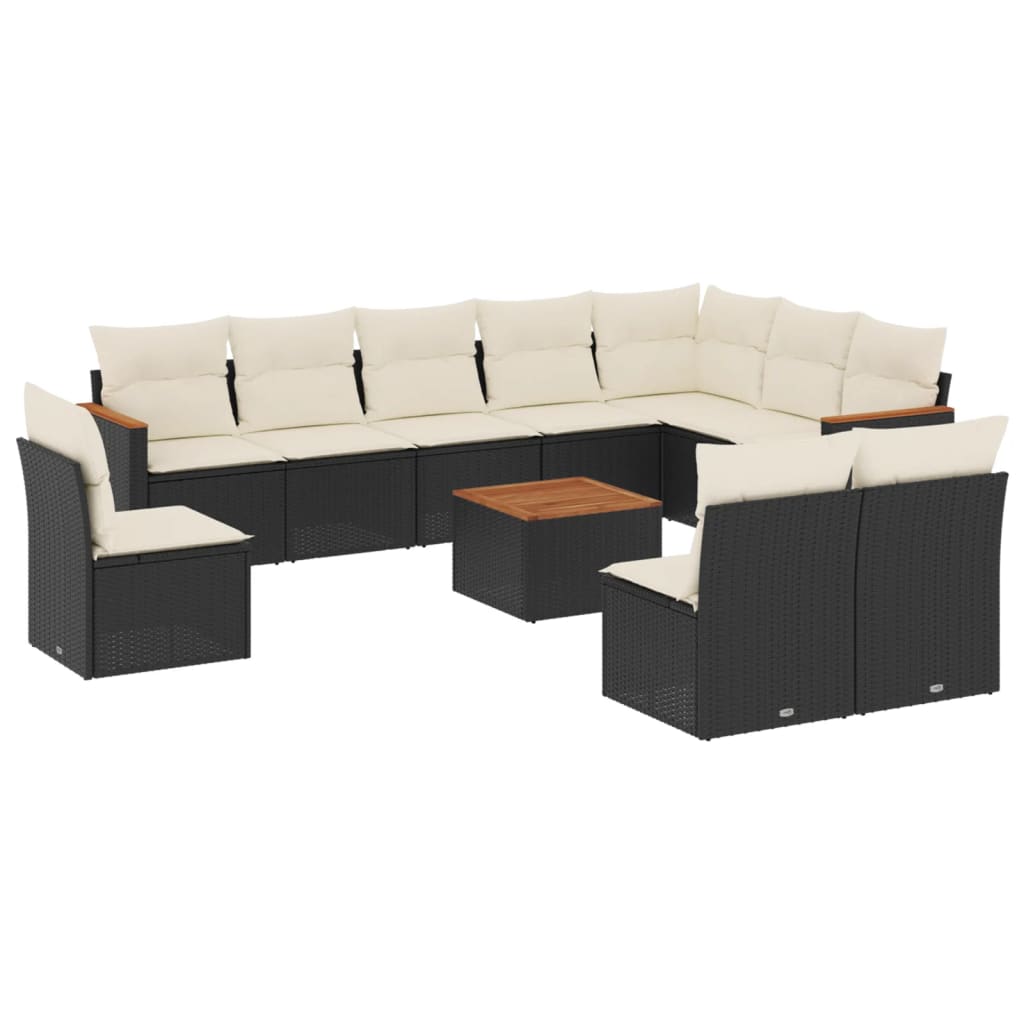 11-Delige Loungeset Met Kussens Poly Rattan Zwart