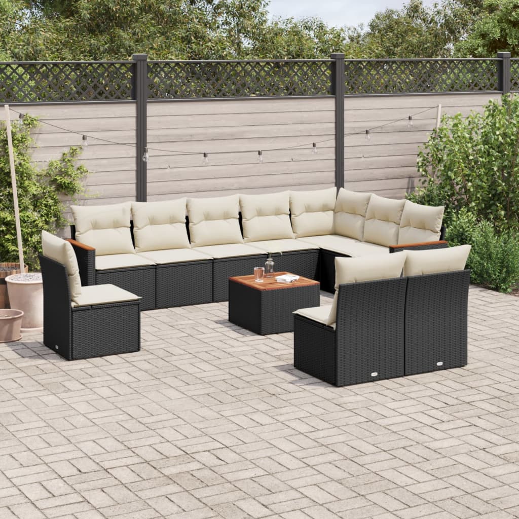 11-Delige Loungeset Met Kussens Poly Rattan Zwart