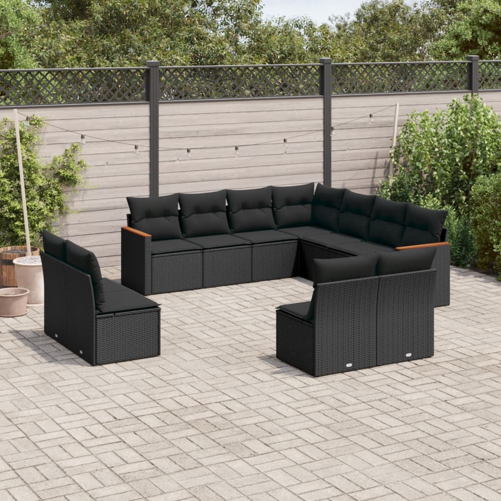 11-Delige Loungeset Met Kussens Poly Rattan Zwart