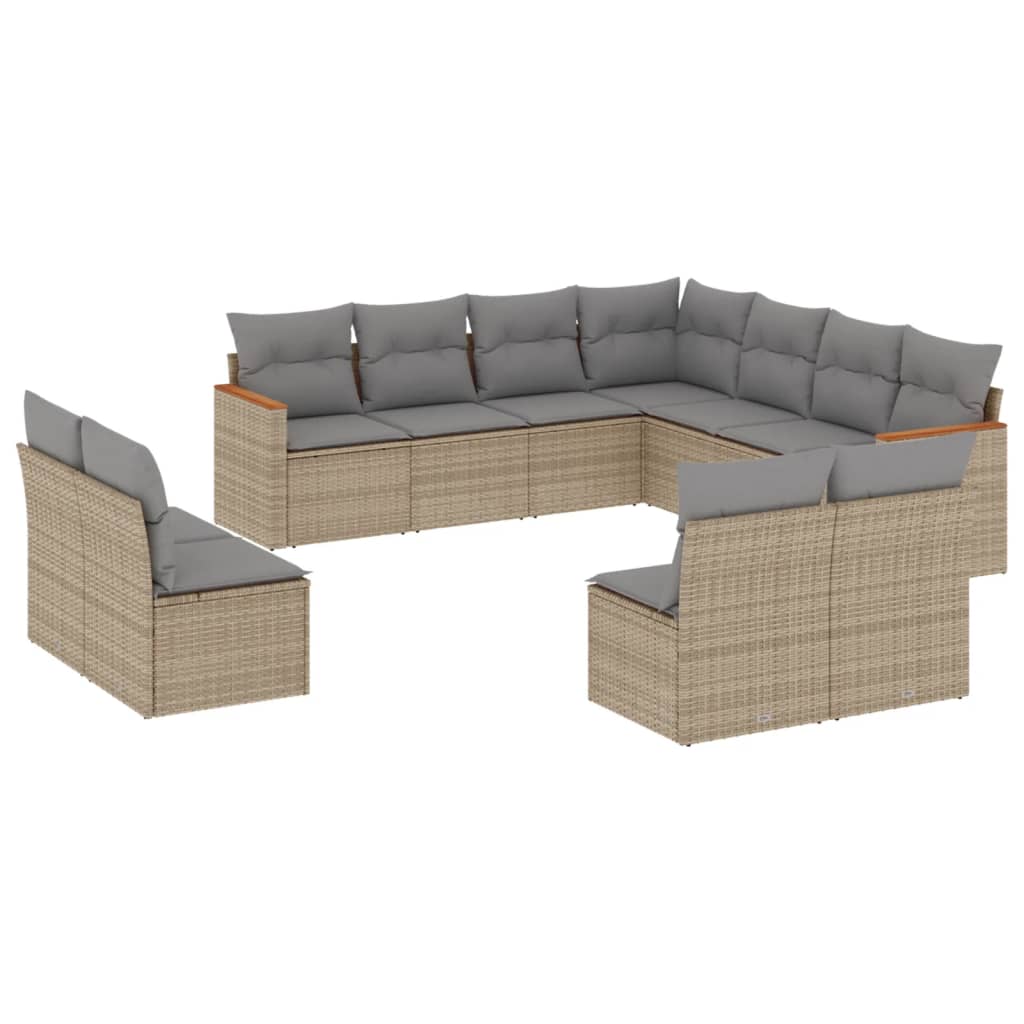 11-Delige Loungeset Met Kussens Poly Rattan Gemengd Beige