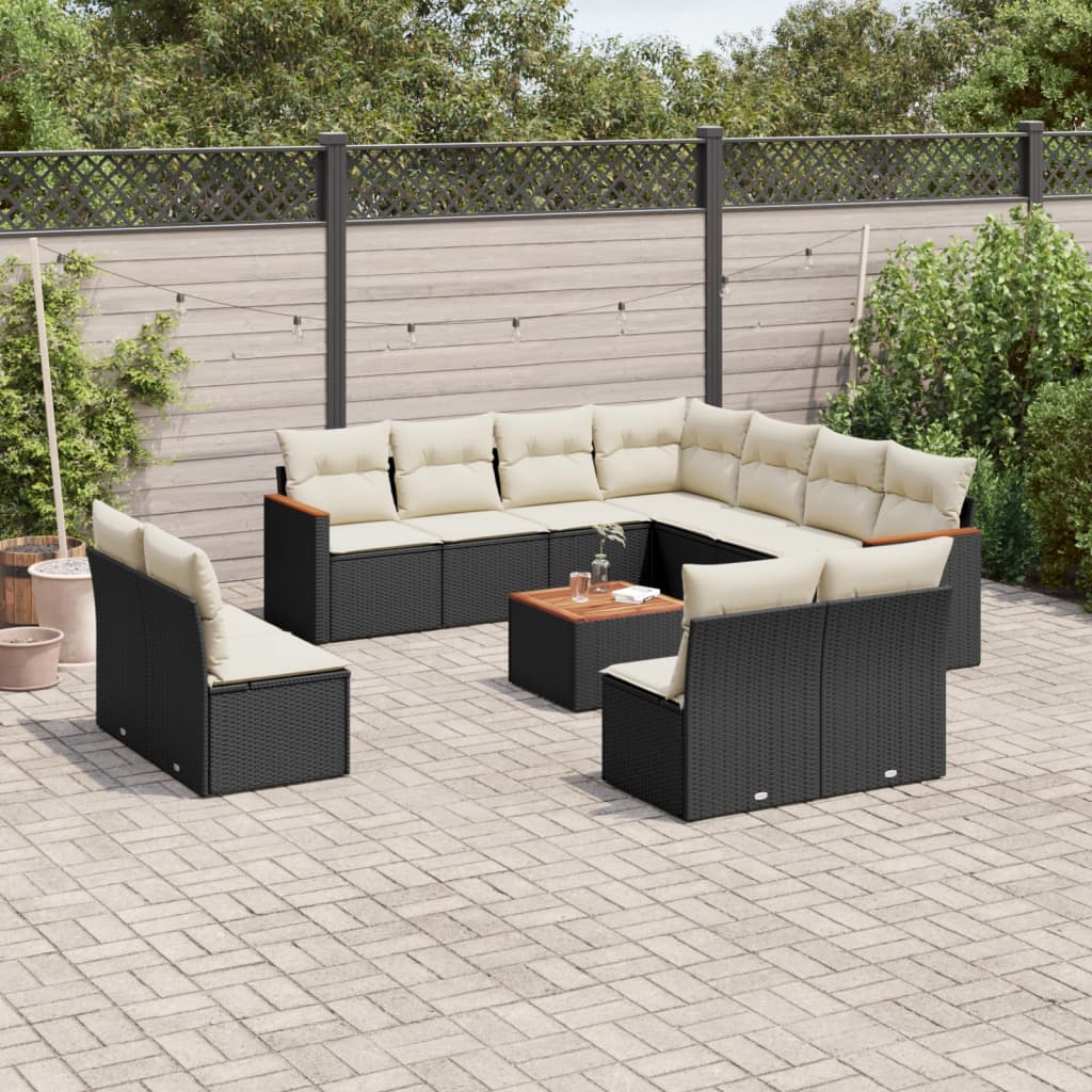 12-Delige Loungeset Met Kussens Poly Rattan Zwart