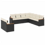 9-Delige Loungeset Met Kussens Poly Rattan Zwart