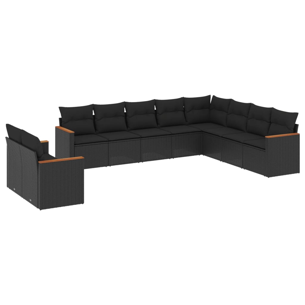 10-Delige Loungeset Met Kussens Poly Rattan Zwart