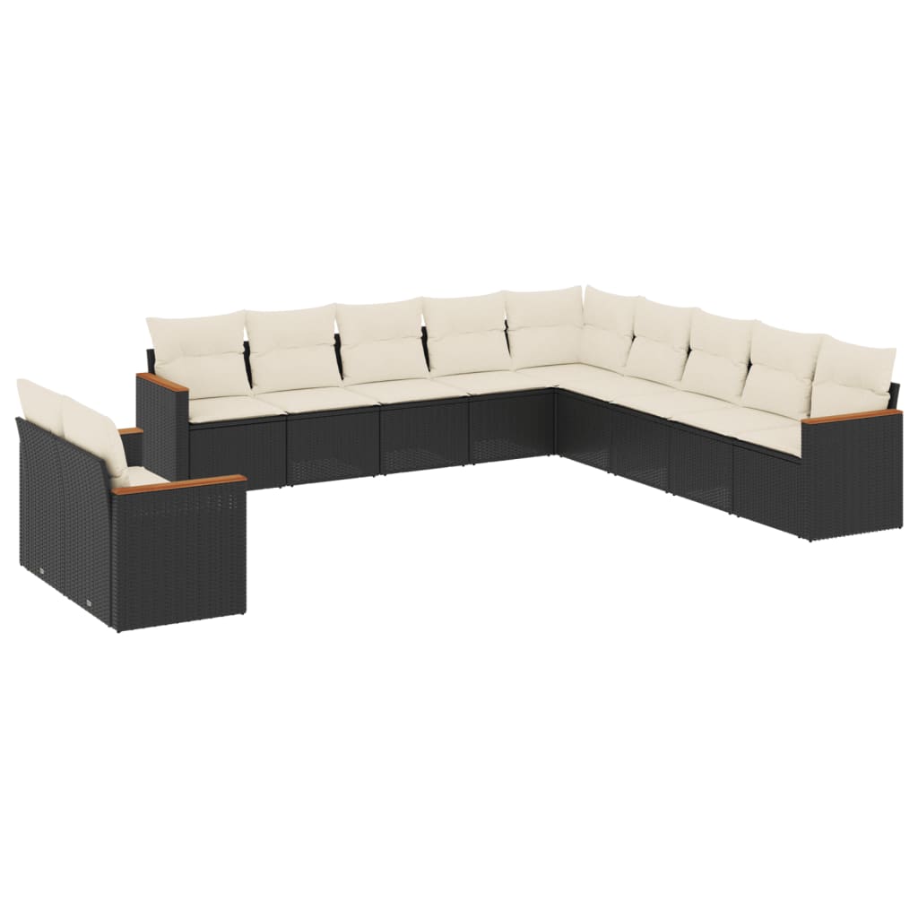 11-Delige Loungeset Met Kussens Poly Rattan Zwart