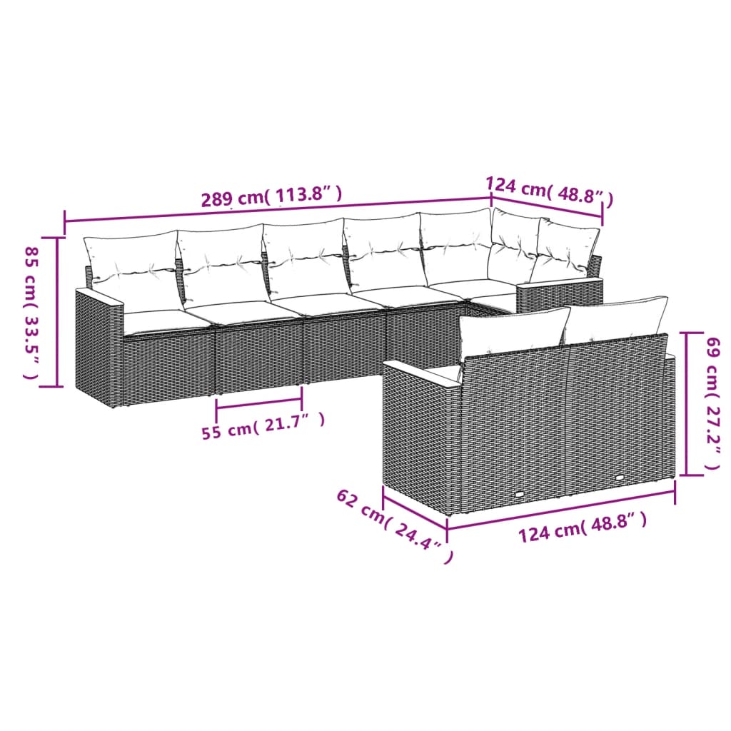8-Delige Loungeset Met Kussens Poly Rattan Gemengd Beige