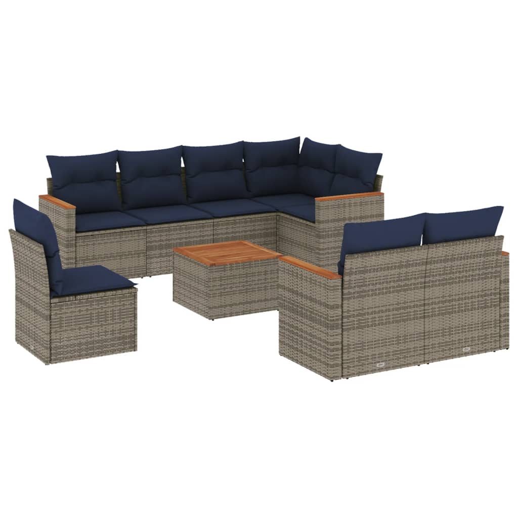 9-Delige Loungeset Met Kussens Poly Rattan Grijs