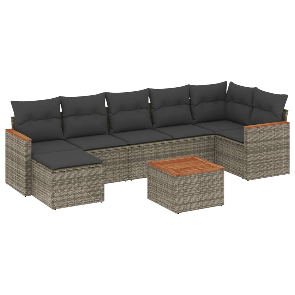 8-Delige Loungeset Met Kussens Poly Rattan Grijs