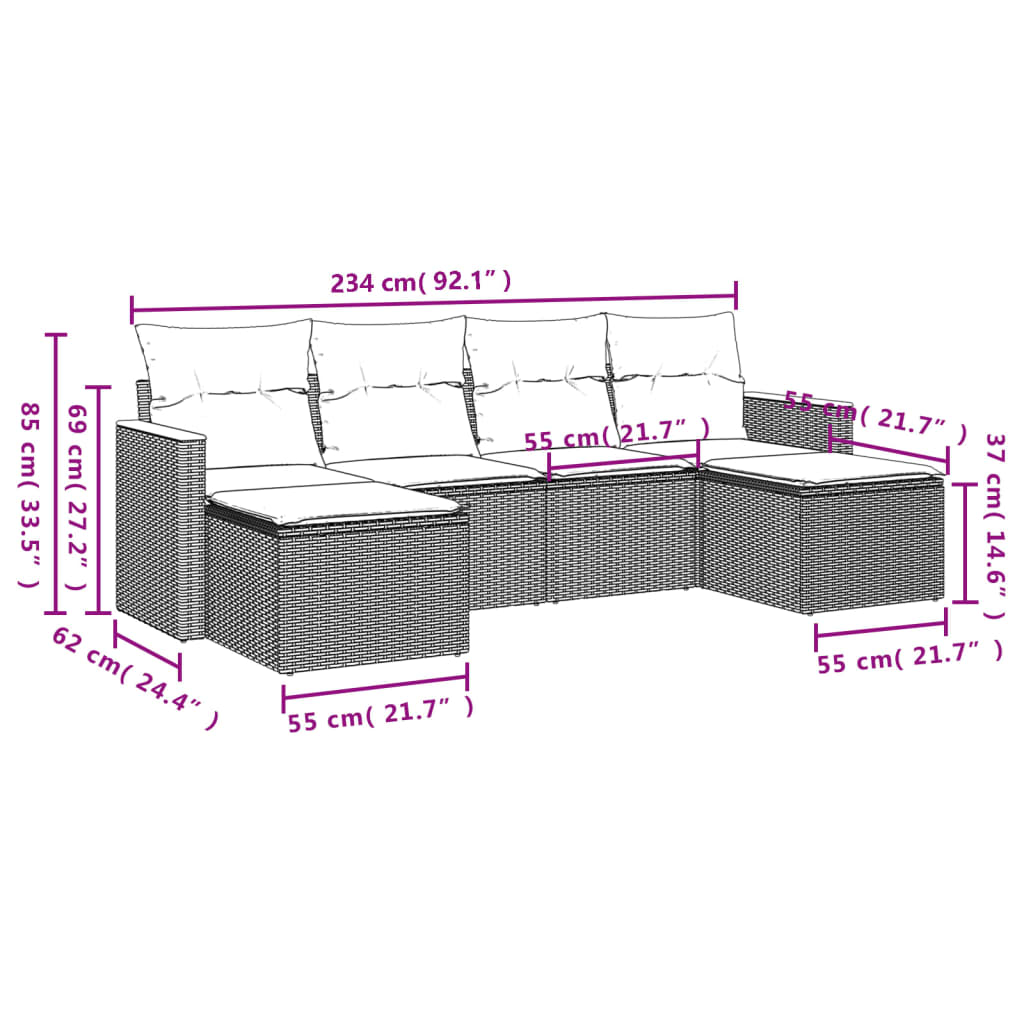 6-Delige Loungeset Met Kussens Poly Rattan Gemengd Beige