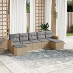 7-Delige Loungeset Met Kussens Poly Rattan Gemengd Beige