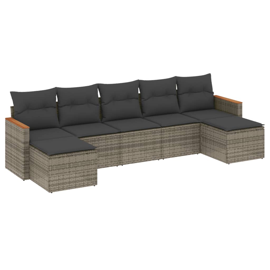 7-Delige Loungeset Met Kussens Poly Rattan Grijs
