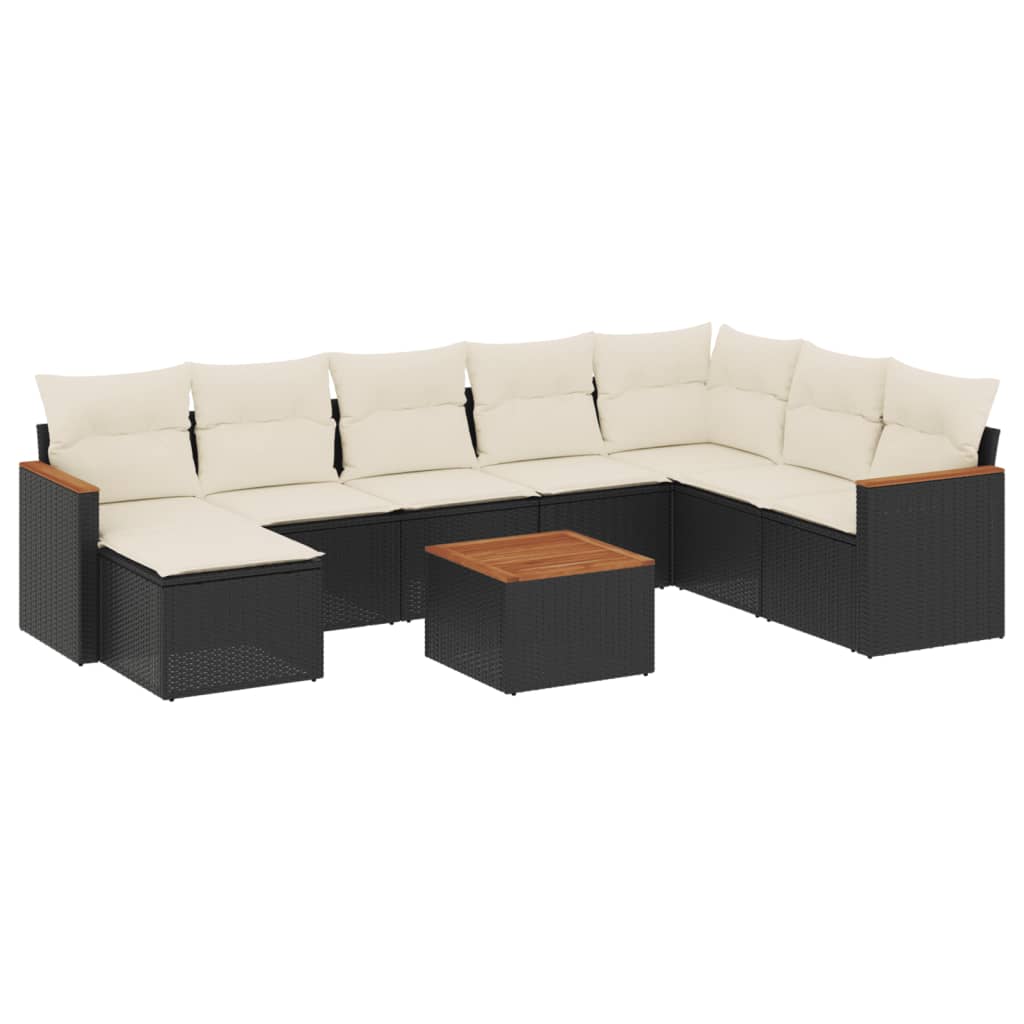 9-Delige Loungeset Met Kussens Poly Rattan Zwart