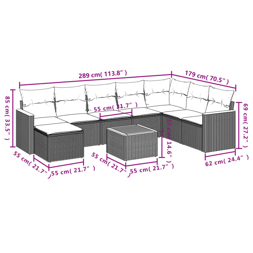 9-Delige Loungeset Met Kussens Poly Rattan Zwart