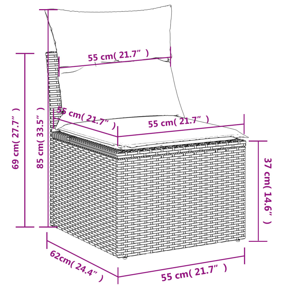 9-Delige Loungeset Met Kussens Poly Rattan Zwart