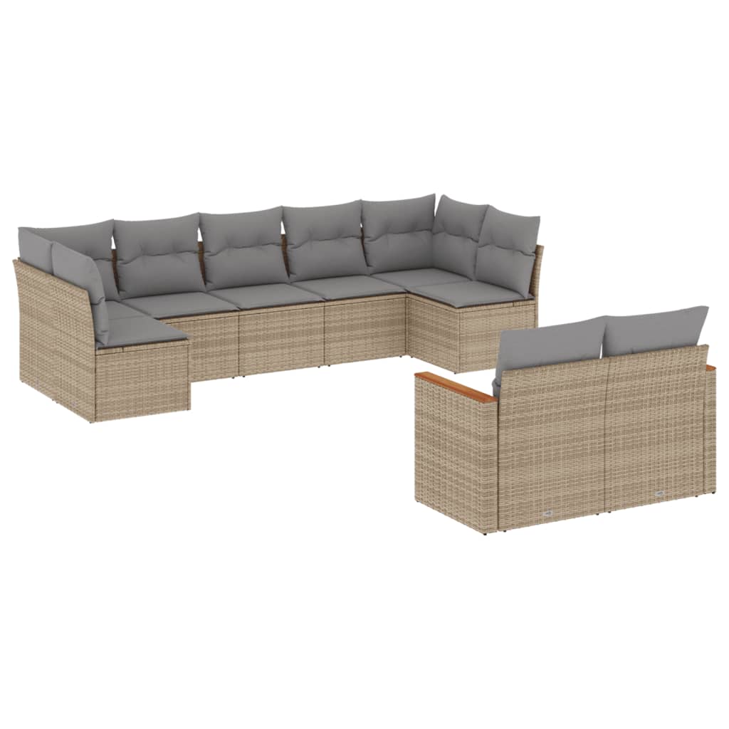 9-Delige Loungeset Met Kussens Poly Rattan