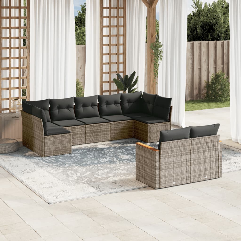 9-Delige Loungeset Met Kussens Poly Rattan