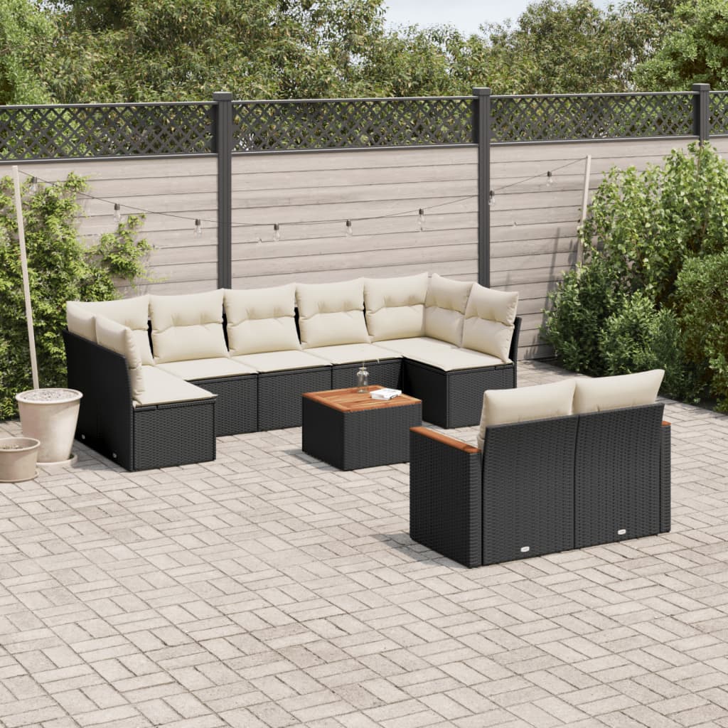 10-Delige Loungeset Met Kussens Poly Rattan Zwart