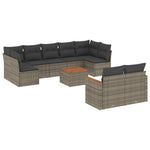 10-Delige Loungeset Met Kussens Poly Rattan Grijs