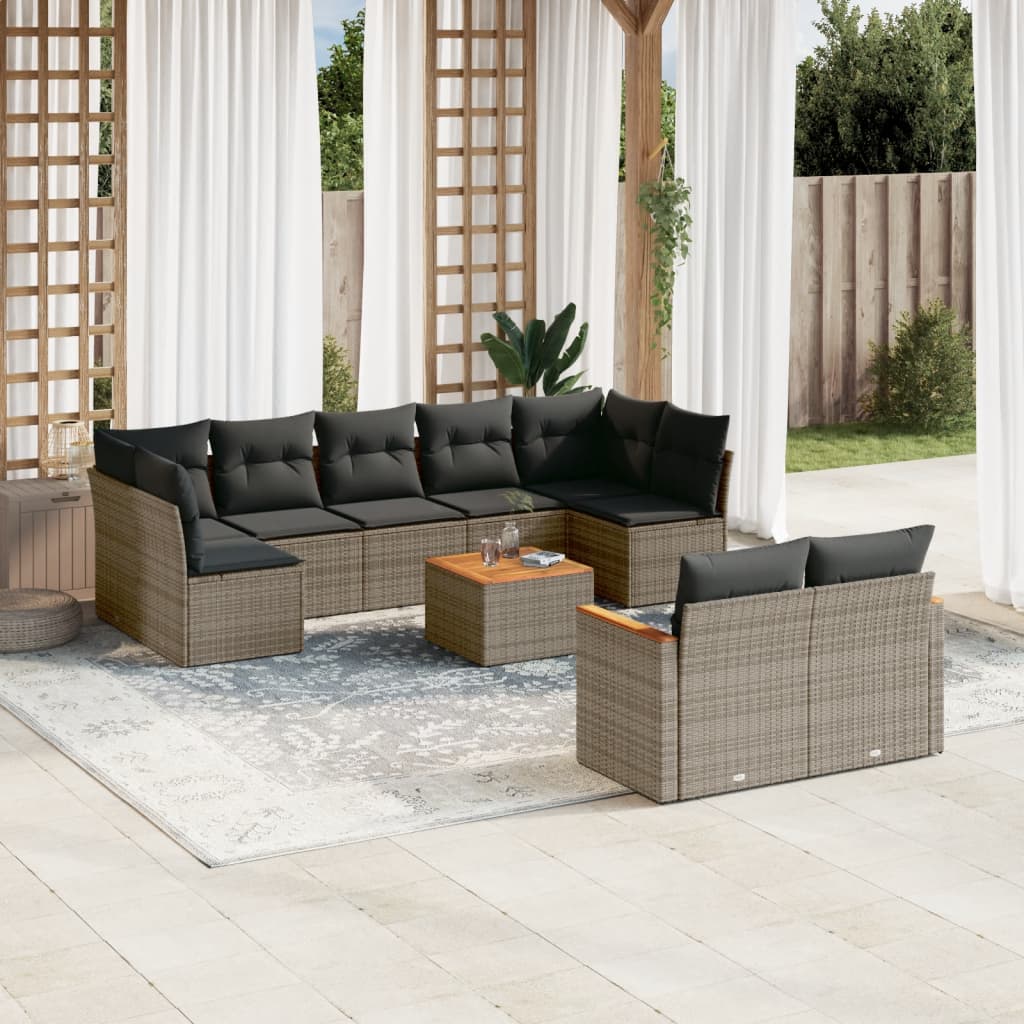 10-Delige Loungeset Met Kussens Poly Rattan Grijs