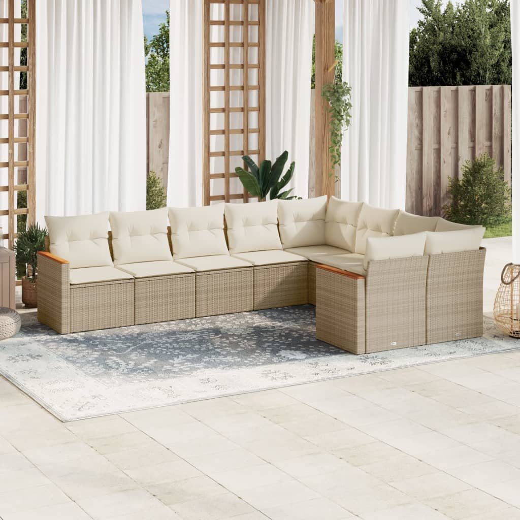 9-Delige Loungeset Met Kussens Poly Rattan