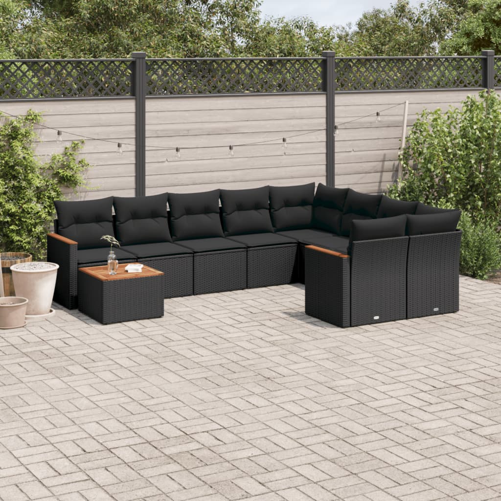 10-Delige Loungeset Met Kussens Poly Rattan Zwart