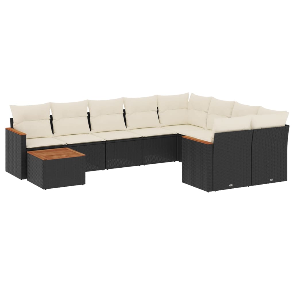 10-Delige Loungeset Met Kussens Poly Rattan Zwart