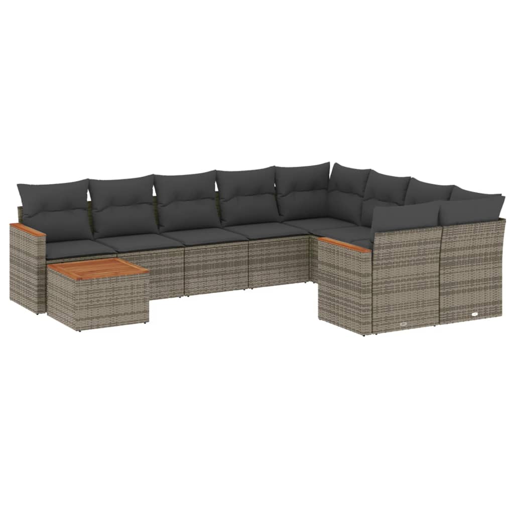 10-Delige Loungeset Met Kussens Poly Rattan Grijs