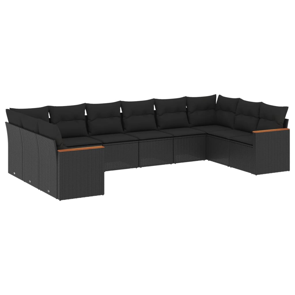 10-Delige Loungeset Met Kussens Poly Rattan Zwart