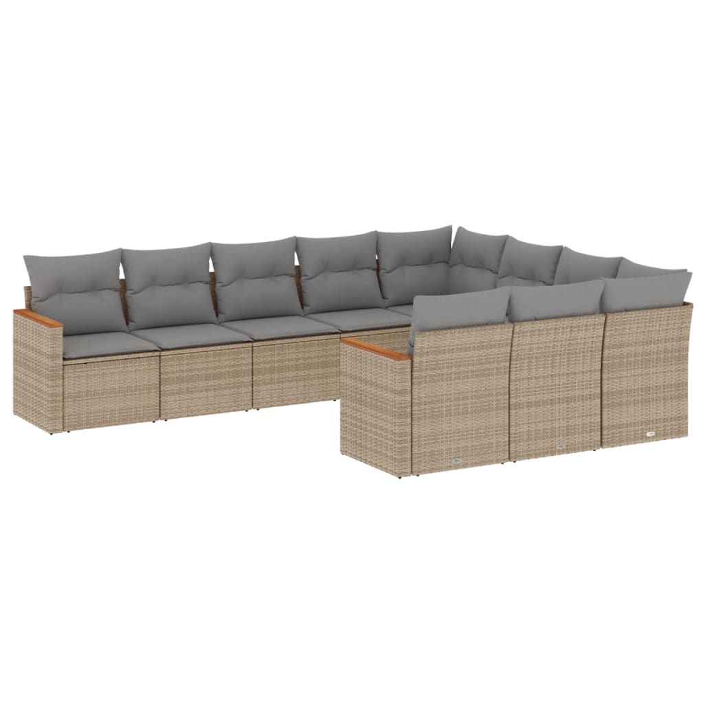 10-Delige Loungeset Met Kussens Poly Rattan Gemengd Beige