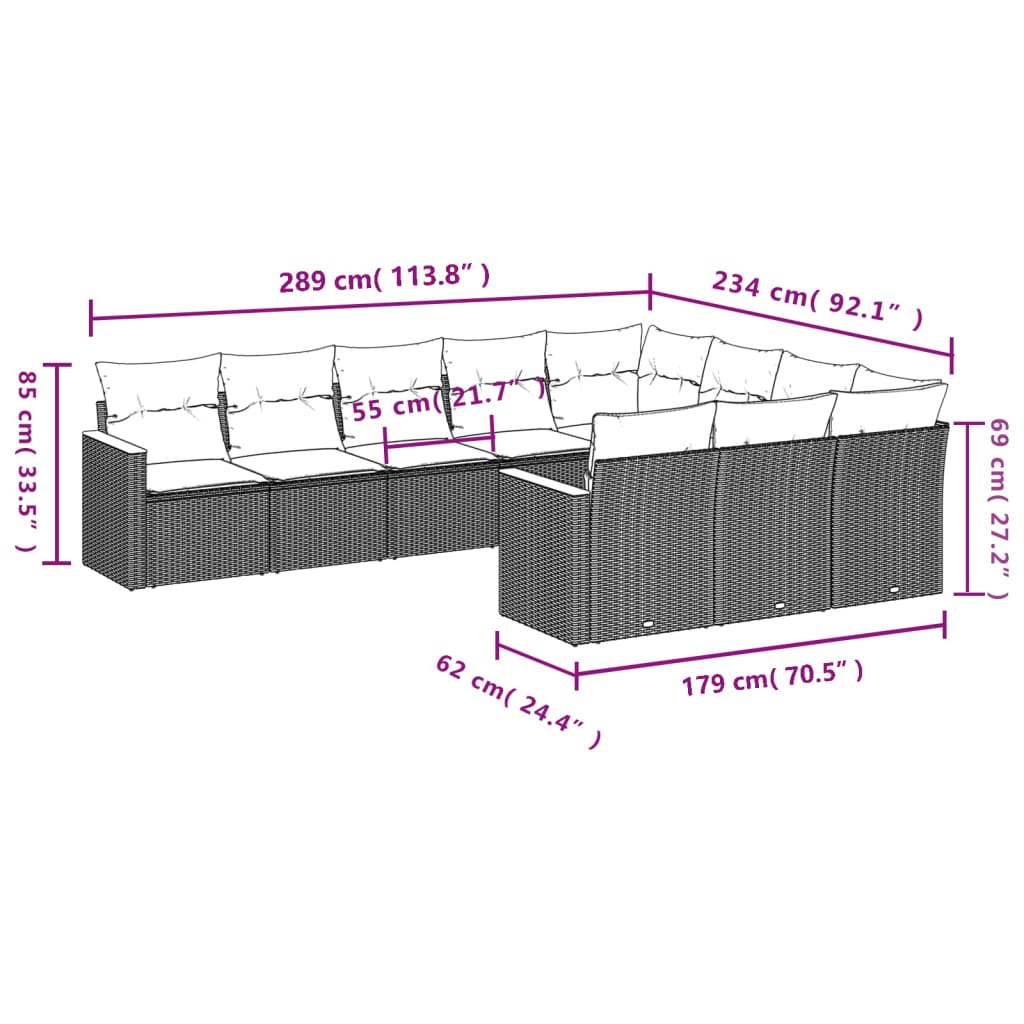 10-Delige Loungeset Met Kussens Poly Rattan Gemengd Beige