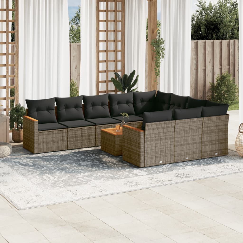 11-Delige Loungeset Met Kussens Poly Rattan Grijs