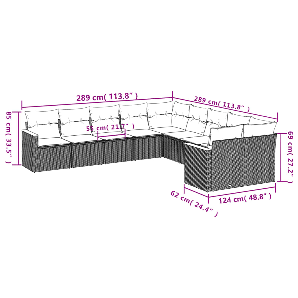 10-Delige Loungeset Met Kussens Poly Rattan Zwart