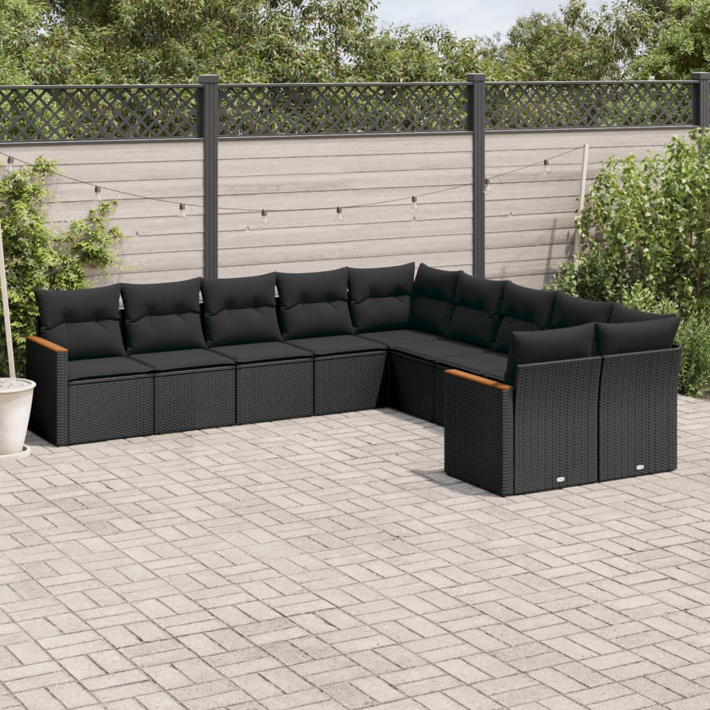 10-Delige Loungeset Met Kussens Poly Rattan Zwart