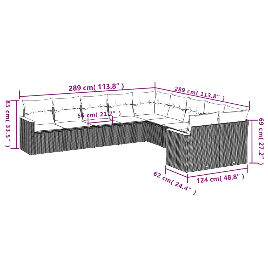 10-Delige Loungeset Met Kussens Poly Rattan Beige