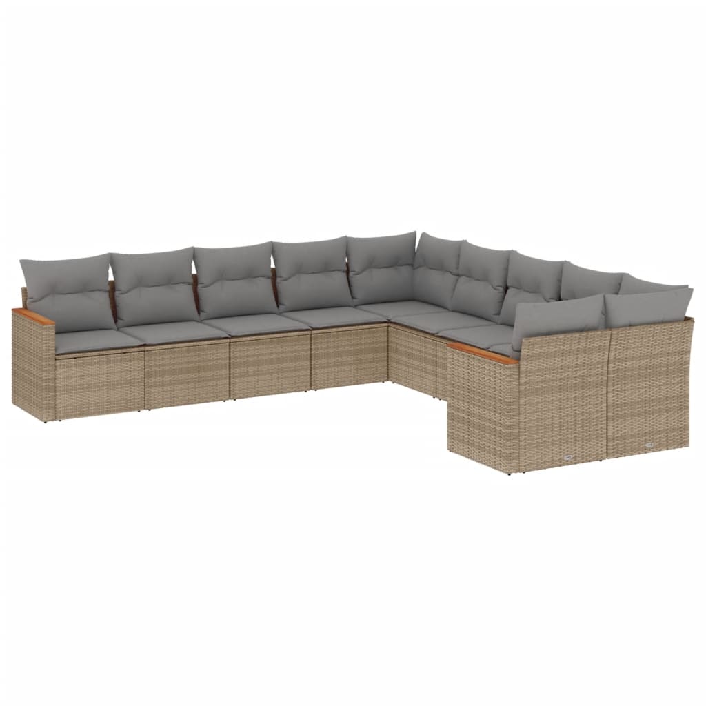 10-Delige Loungeset Met Kussens Poly Rattan Gemengd Beige