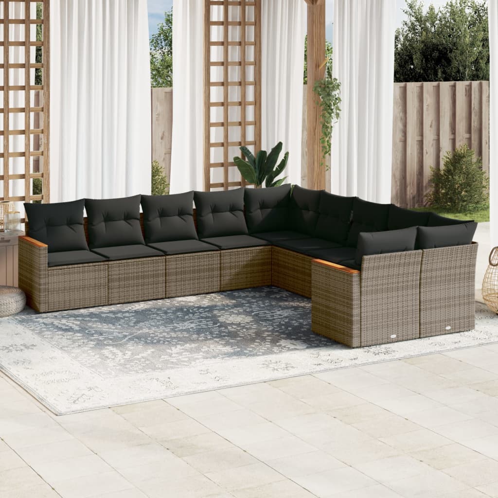 10-Delige Loungeset Met Kussens Poly Rattan Grijs