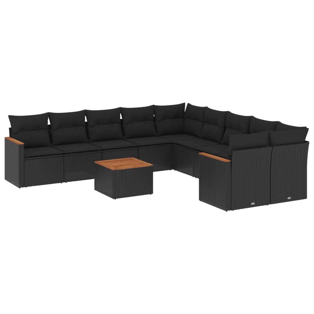 11-Delige Loungeset Met Kussens Poly Rattan Zwart