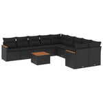 11-Delige Loungeset Met Kussens Poly Rattan Zwart