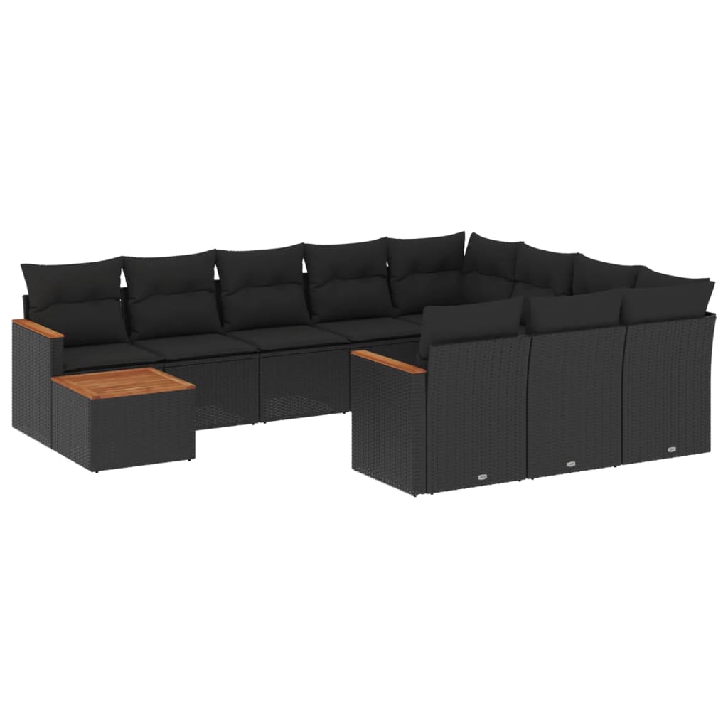 11-Delige Loungeset Met Kussens Poly Rattan Zwart