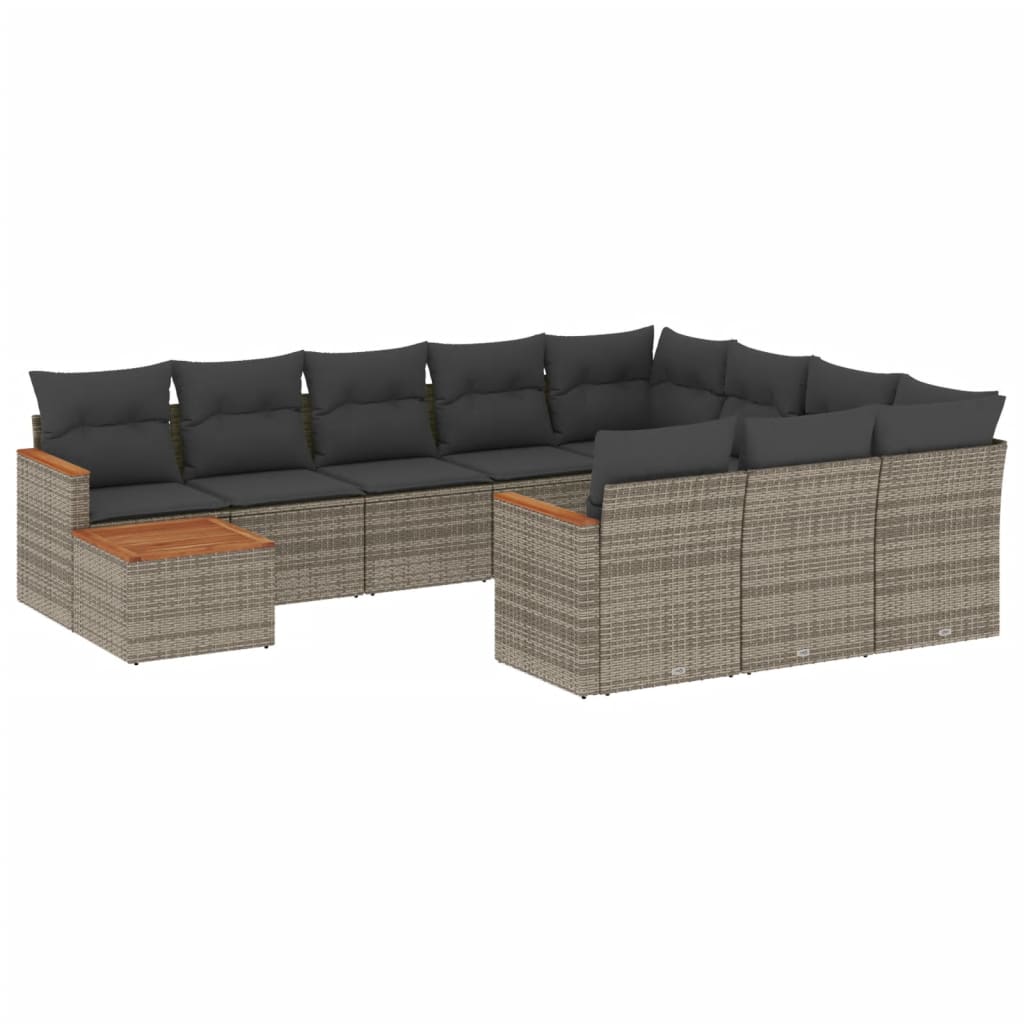 11-Delige Loungeset Met Kussens Poly Rattan Grijs