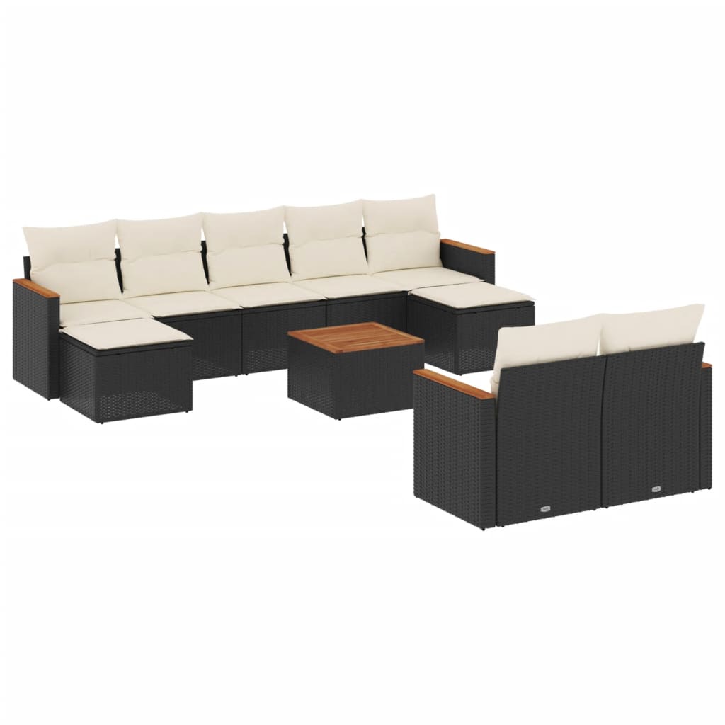 10-Delige Loungeset Met Kussens Poly Rattan Zwart