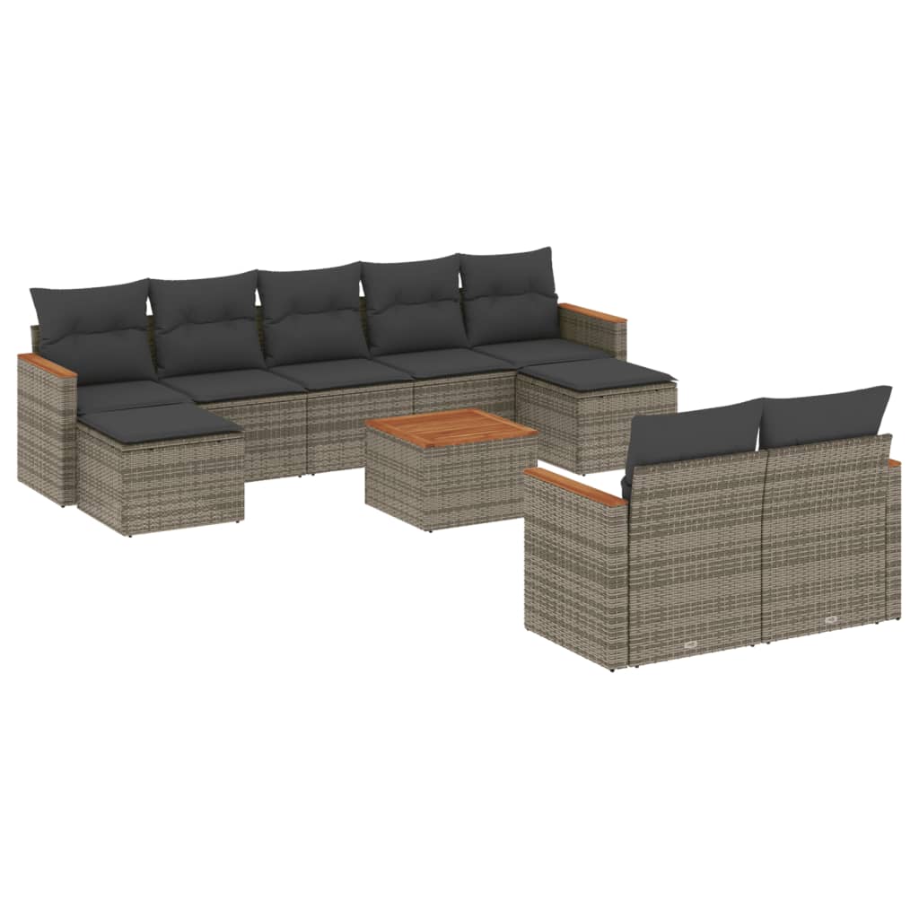 10-Delige Loungeset Met Kussens Poly Rattan Grijs