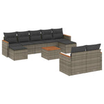 10-Delige Loungeset Met Kussens Poly Rattan Grijs