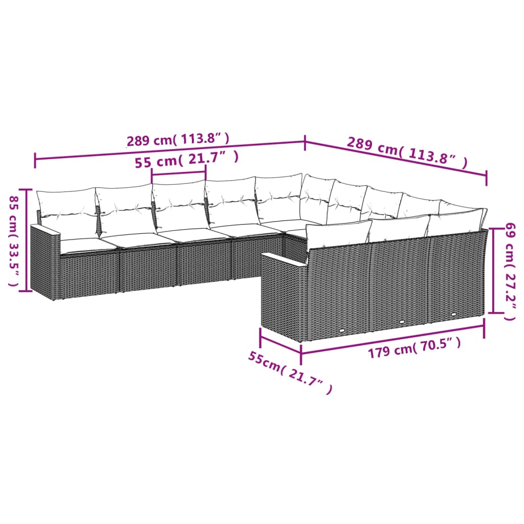 11-Delige Tuinset Met Kussens Poly Rattan Beige