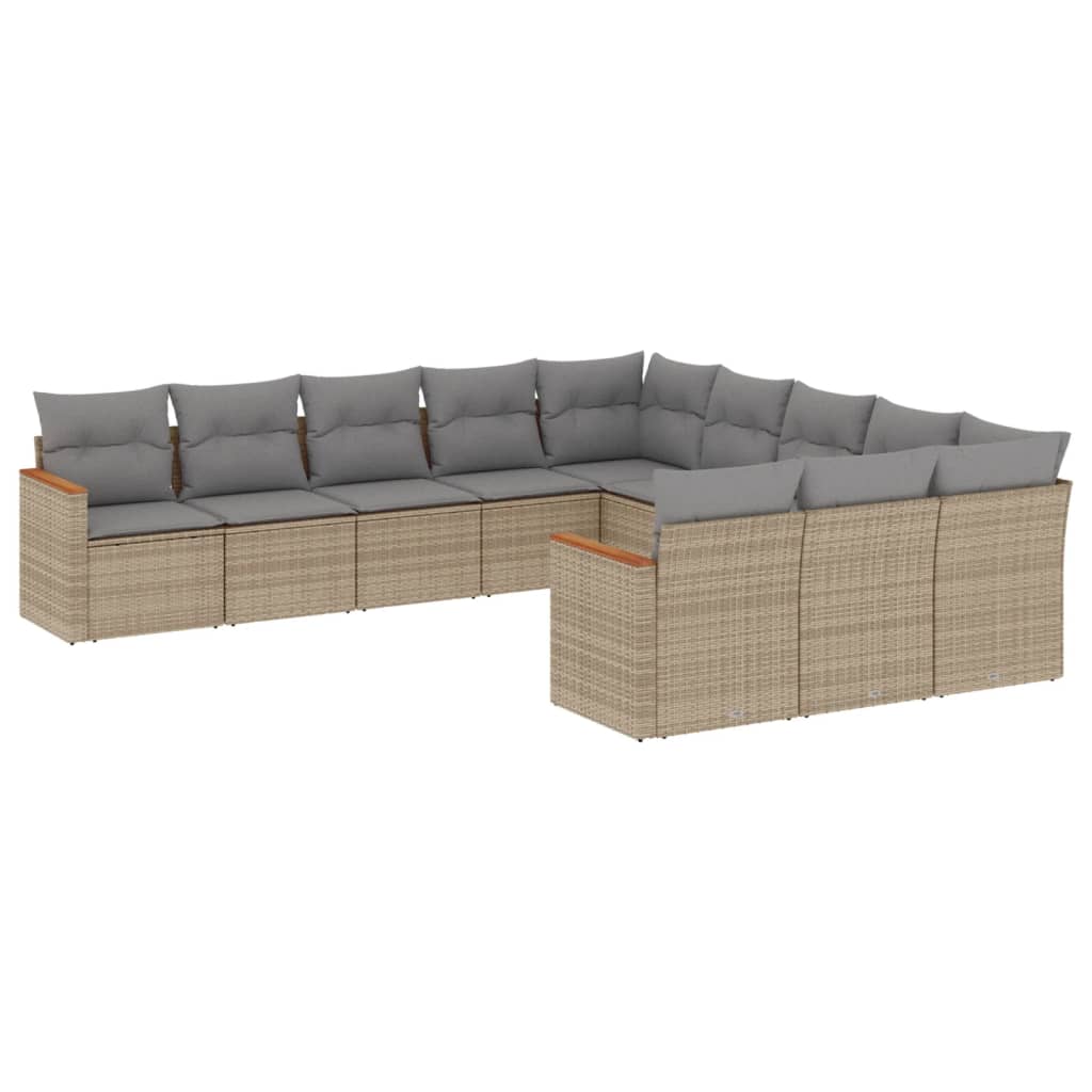 11-Delige Loungeset Met Kussens Poly Rattan Gemengd Beige