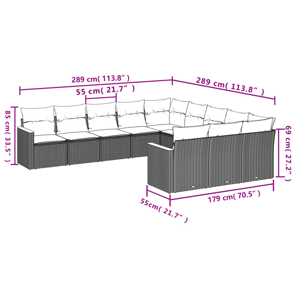 11-Delige Loungeset Met Kussens Poly Rattan Gemengd Beige