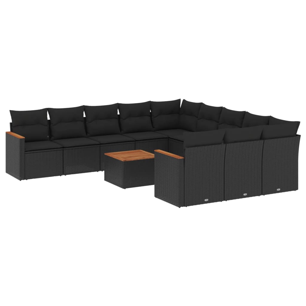 12-Delige Loungeset Met Kussens Poly Rattan Zwart