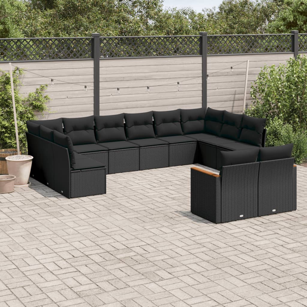 12-Delige Loungeset Met Kussens Poly Rattan Zwart