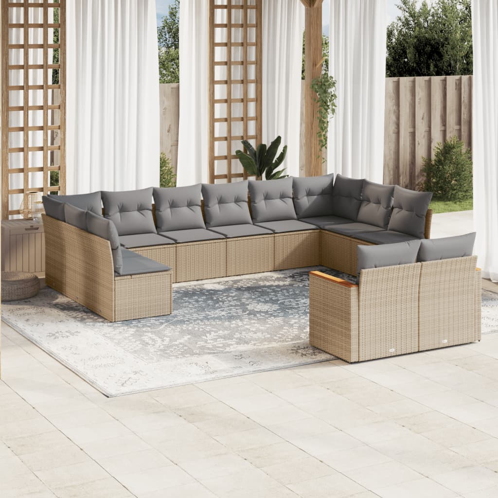 12-Delige Loungeset Met Kussens Poly Rattan