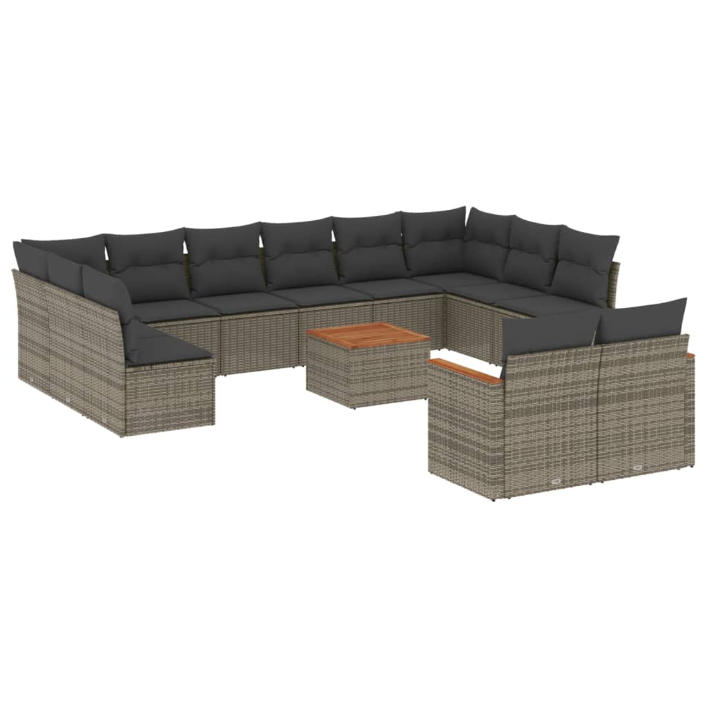 13-Delige Loungeset Met Kussens Poly Rattan Grijs