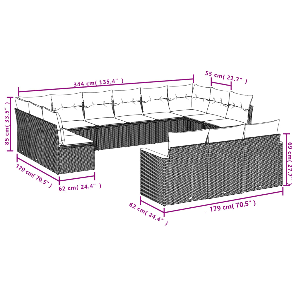 13-Delige Loungeset Met Kussens Poly Rattan